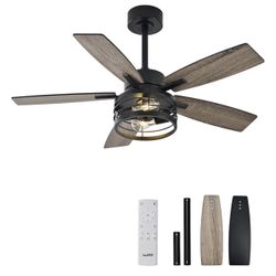 42" Ceiling Fans with Lights, Low Profile Ceiling Fan with Remote Control, 6 Speeds 