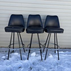 3 Vintage Black/Brown Rotating Metal Bar Stools (All For $60)