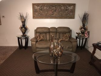 Recliner loveseat & Three pieces and tables