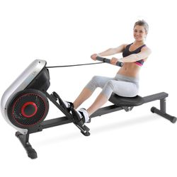 SereneLife Rowing Machine – Air and Magnetic Rowing Machine – Rowing Exercise Machine for Gym or Home Use – Measures Time, Distance, Stride, Calories 