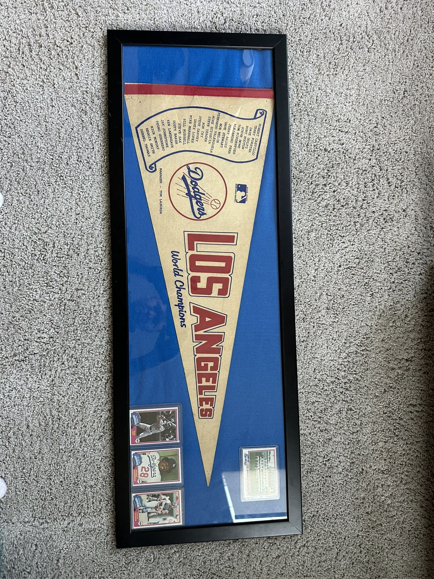 Rare Vintage Framed Los Angeles Dodgers pennant from 1981.