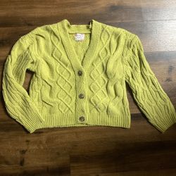Green Short Knit Cardigan Sweater 