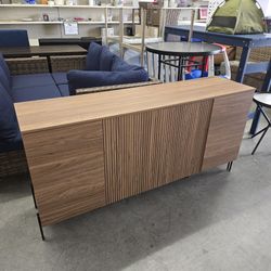 61" Modern TV Stand With Storage, Reeded Entertainment Center, Wooden TV Console With 4 Doors For Li