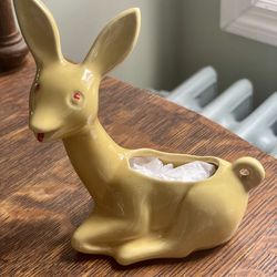 Vintage Deer Fawn Yellow Planter Ceramic Pottery MCM 5” Darling Kitschy