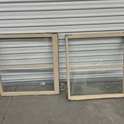 Pair Of Antique Wood Framed Windows