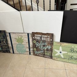 Wood Sign Outdoor Patio Distressed Sign Fence Decor Lot of 4 