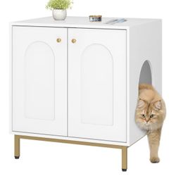 White Wooden Cat Litter Box Enclosure