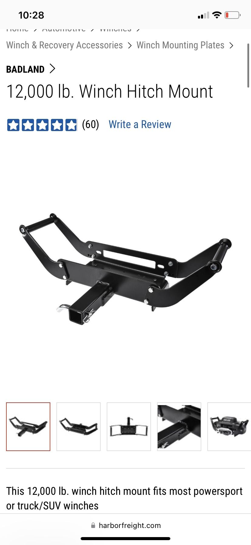Badland Harbor Freight Truck Hitch Winch Mount for Sale in Pompano