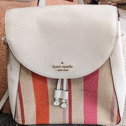 Kate Spade Leather Backpack Purse, White With A Rattan Front