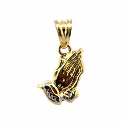 Men’s or Women’s 10k Two Toned White Yellow Gold .75” Inch Praying Hands Pendant for Necklace GP3134933