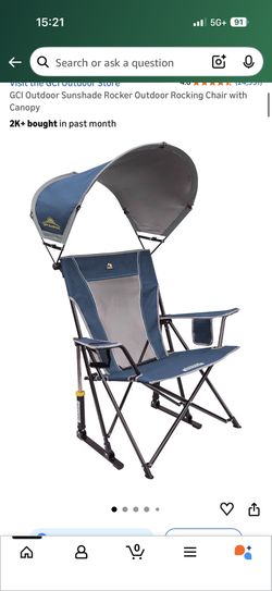 GCI Outdoor Sunshade Rocker Outdoor Rocking Chair with Canopy Neptune Blue