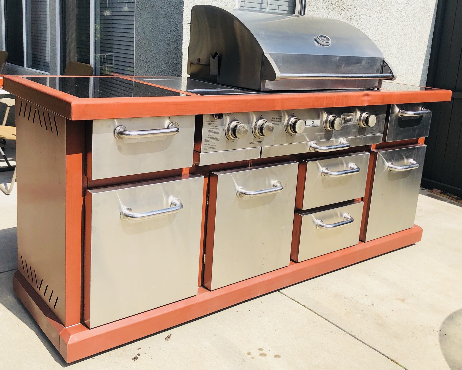 Outdoor Gourmet BQ050466 Gas Island BBQ Grill, 4Burner with builtin drink cooler and