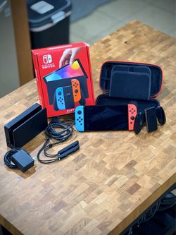 Nintendo Switch OLED Neon Red/Blue Complete In Box + Case | Excellent Condition