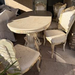 POLREY Vintage Baroque/Rococo Marble Dining Table (5 Chairs)