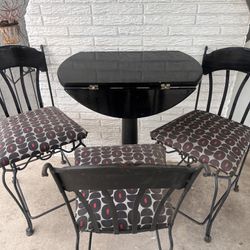 High Top Drop Leaf Table With Three Metal Chairs