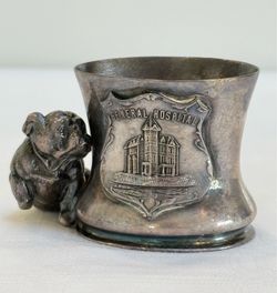 Antique Victorian Figural Silver-Plated Toothpick Holder Match Safe Small Desk Cup | Quadruple Plate
