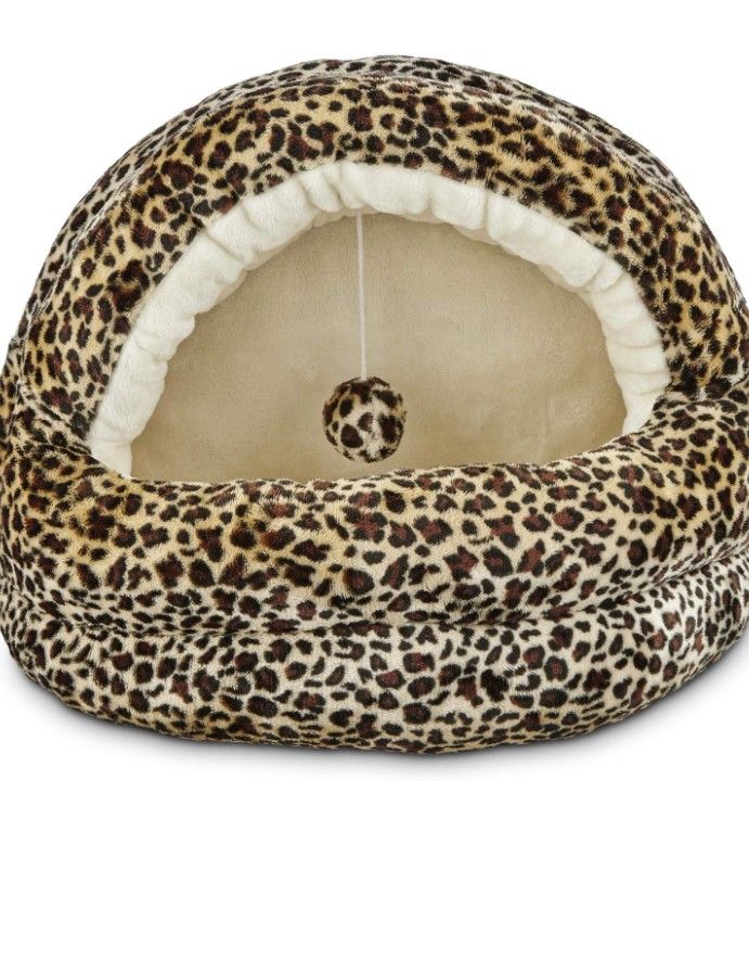 HARMONY Hooded Cave Cat Bed in Cheetah, 17" L x 15" W