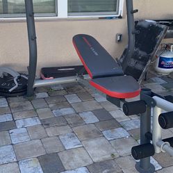 Olympic Adjustable Bench And Rack Combo With Barbell And 100 Pounds Of Weights Plates For  350 Firm 