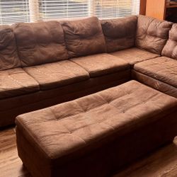 Brown Sectional And Ottoman