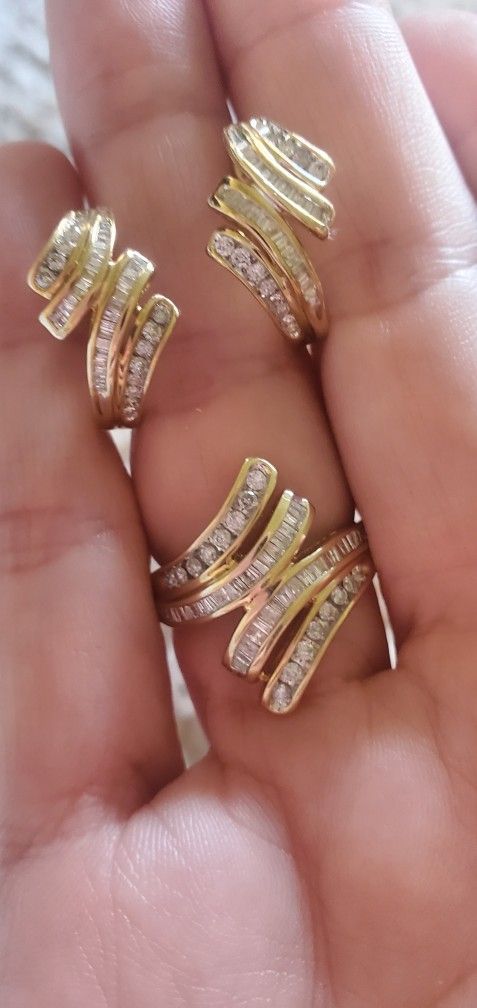 10k Gold And Diamonds Matching Earring Ring Set
