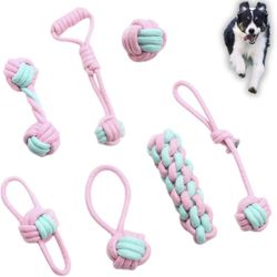7PCS Woven Pet Rope Toys Set, Pink & Blue, Durable Cotton Pet Chew Toys for Dogs, Cats & Pets, Interactive Play & Teething Relief, Chew Toys for Pets