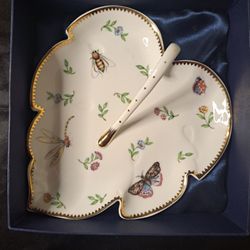 I Godinger & Co 8" Primavera Trinket Tray Leaf Plate *NEW with BOX