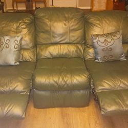 Pine Colored 3 Persons Sofa With 2 Recliners On Both Ends