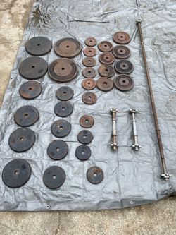 Weights standard plates with bars around 250 lbs
