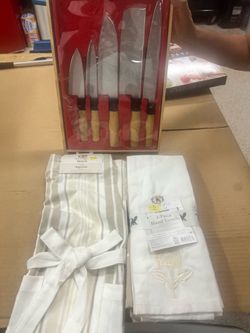 Nakamura Takaaki 5-Piece Japanese Knife Set with My Texas House Apron and Hand Towels