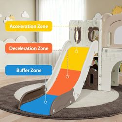 B467 $105  10-in-1 Large Toddler Slide Set, Kids Slide Climber Playset with Drawing Board, Basketball Hoop, Sturdy Baby Playground, Indoor Outdoor Pla
