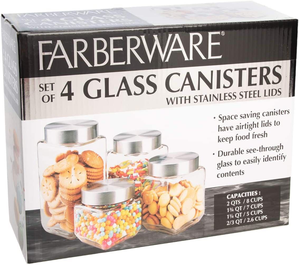 NEW Farberware 4-pc. Square Glass Canister Set