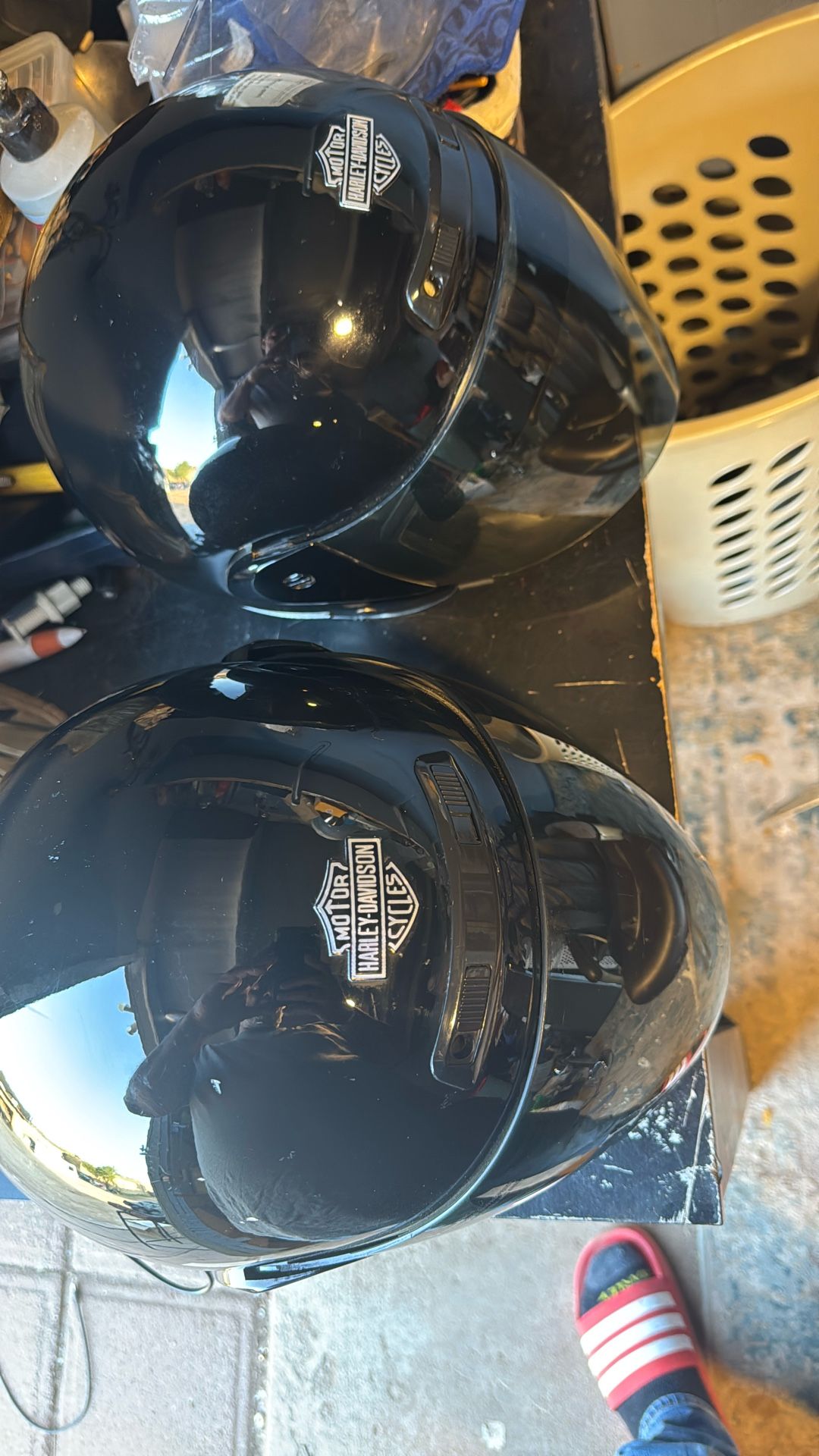 I got these two Harley Davidson helmets like new $100 for both of them