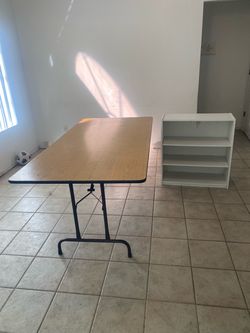 Folding Table with White Bookshelf