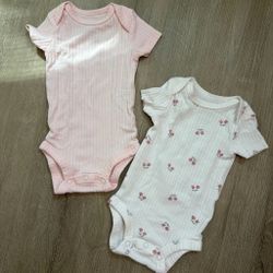 Newborn Baby Girl Ribbed Bodysuit 2-Pack