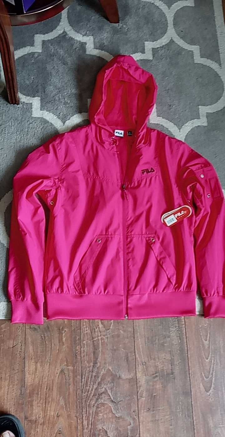 BRAND NEW FILA SPORTS LADIES HOT PINK FULL ZIPPER HOODED WINDBREAKER