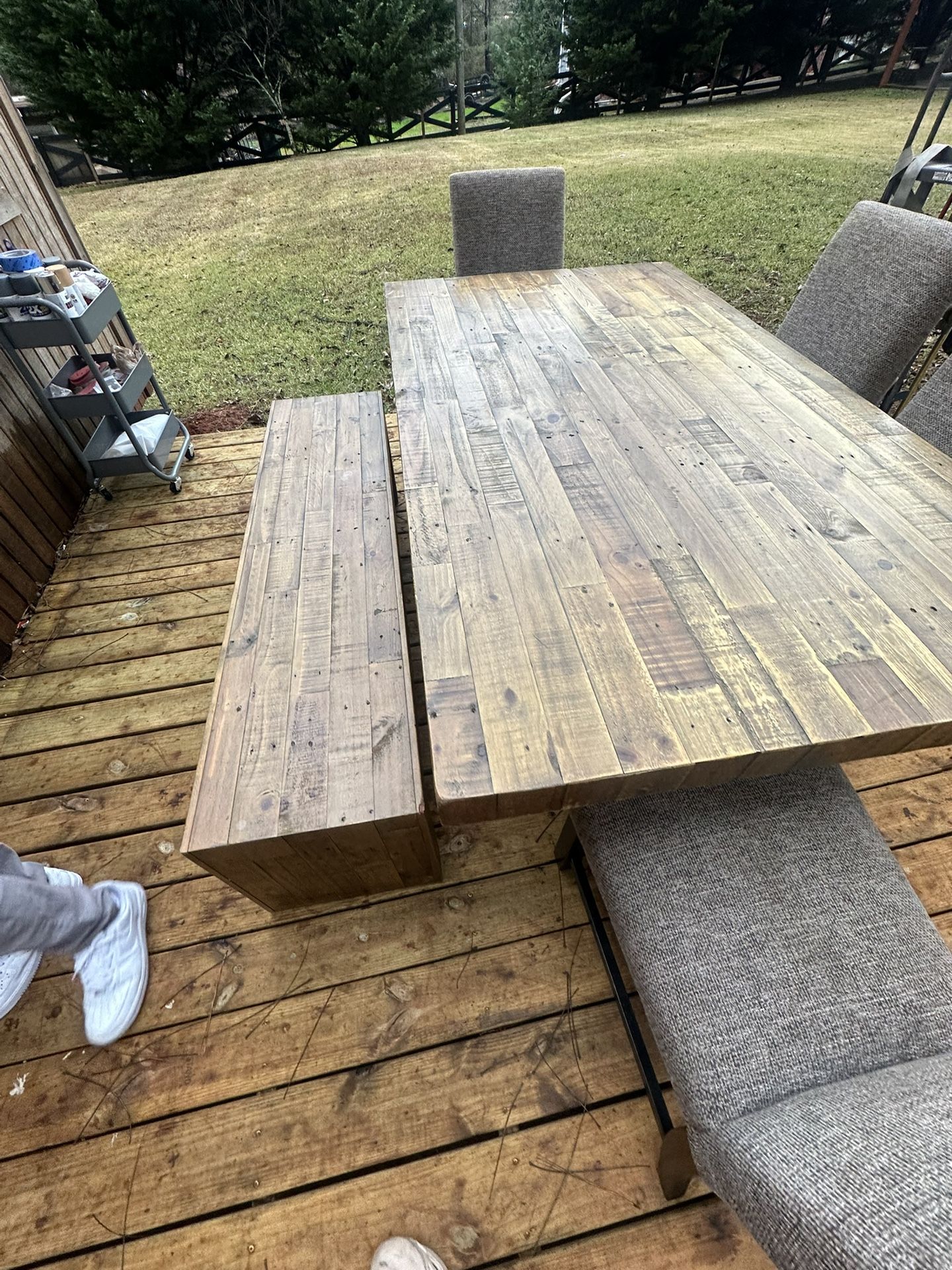 Solid Wood Dining Table Set – Includes 4 Chairs + Bench (Seats 6 Total)