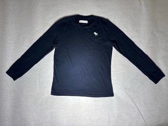 Abercrombie Kids Long Sleeve Shirt Size 11/12 Navy Blue White Embroidered Moose Tee