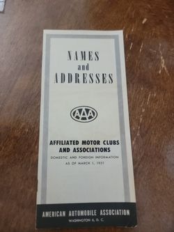 1951 AAA Affiliated Motor Clubs And Branches Brochure