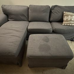 L Shaped Couch With Ottoman Changeable Cover Grey