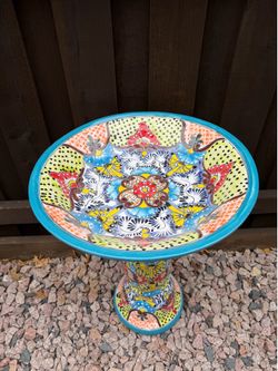 Mexican Talavera Birdbath Decor, Pottery , Clay Pot, Planter.