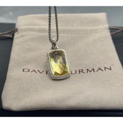 David Yurman RARE Sterling Silver 16x24mm Albion Pendant Lemon Citrine & Diamond