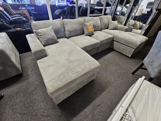 Brand New Sectional Doble Chaise Corduroy Fabric Grey With 2 Pillows $489