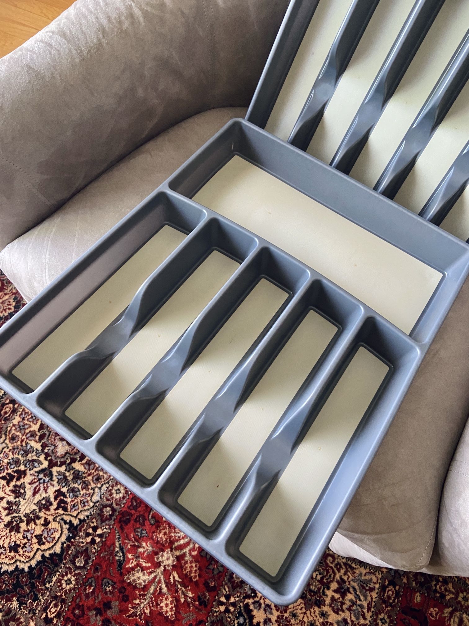 SET OF 2 GRAY CREAM IVORY BEIGE FLATWARE ORGANIZER 13”x16” FOR KITCHEN DRAWERS SILVERWARE SPOONS FORKS KNIVES