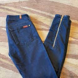 7 for all Mankind - Dark Blue Women's Skinny Jeans with Ankle Zipper - Size 23 