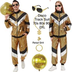 Disco 80’s 90’s Gold Tracksuit Adult 2XL Halloween Themed Party