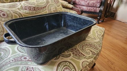 Vintage Enamelware Rectangular  Roaster Pan-Blue Speckle-17.5" Wide 13"deep5" Tall