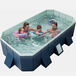 Foldable Swimming Pool Non-Inflatable Swimming Pool for Family Adults Hard Plastic Shell Collapsible Rectangle Pool for Outside Backyard Portable Pet 