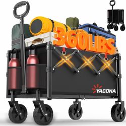 Yozoia Wagons Carts Foldable, Lightweight Portable Utility Shopping Cart with Wheels, Folding Grocery Wagon Cart for Grocery, Camping, Shopping, Beach
