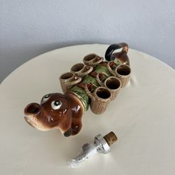 Vintage 1950s Dachshund Dog Decanter and 6 Shot Glass Set Made in Japan