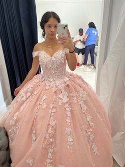 Pink Floral Ball Gown Quinceañera Dress (Size 2/4)